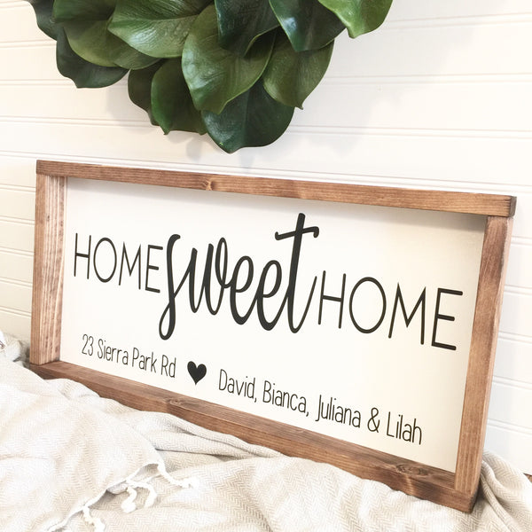 Home Sweet Home Sign, Coordinates, Names & Est Date Homebuyer Closing Gift, New Home, Family Housewarming Gift Wood Farmhouse Sign