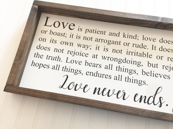 Love is patient Love is Kind Love Never Fails Sign 1 Corinthians 13 4-8 ESV