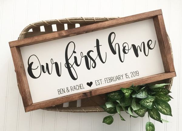 Our First Home Sign Name & Established Date | Homebuyer Real Estate Agent Closing Gift Housewarming | Wood Sign Farmhouse Mantle Decor