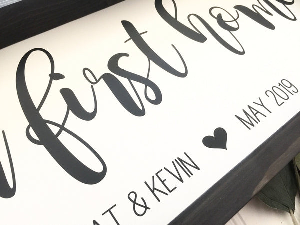 Our First Home Name & Established Date Sign | Homebuyer Real Estate Agent Closing Gift Housewarming | Wood Sign Farmhouse Mantle