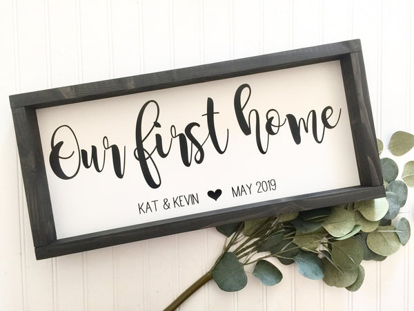 Our First Home Name & Established Date Sign | Homebuyer Real Estate Agent Closing Gift Housewarming | Wood Sign Farmhouse Mantle