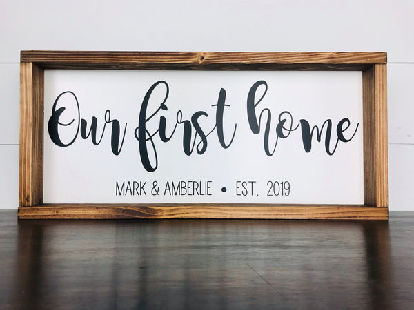 Our First Home Sigh with Coordinates, Names & Est Date, Homebuyer Gift, Realtor Closing Gift, Housewarming Gift ideas