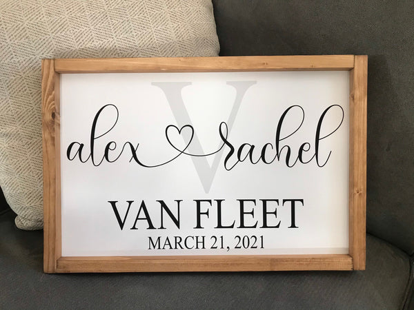 Wedding Gift, Personalized Sign, Bridal shower gift, Custom Name & Established Date, Last Name Initial Sign, Couple Anniversary Gift