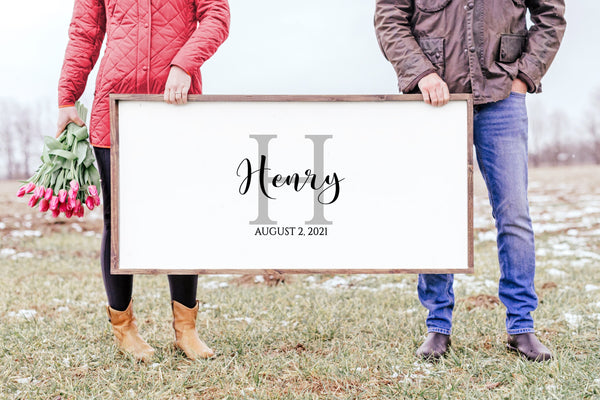Wedding guest book alternative sign features large Initial in background with last name over lapping it. Include wedding date at the underneath initial/name. This personalized guestbook is great to have your guest sign at your wedding.