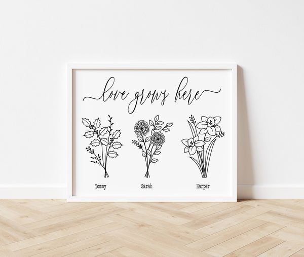 Love Grows Here Birth Month Flowers