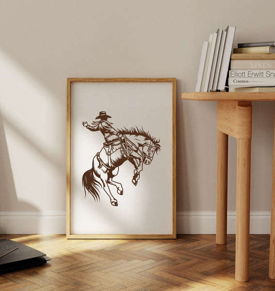 Bucking Cowboy Print, Pink Cowboy Wall Art, Trendy Western Aesthetic, Southern Poster, Modern Farmhouse Sign, Boys Room, Cowgirl Art