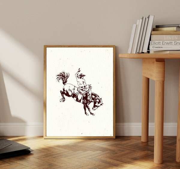 Vintage Cowboy Wall Art, Bucking Bronco Print, Western Art, Eclectic, Vintage Poster, Boho Southwestern Aesthetic, Rodeo Bedroom Wall Decor
