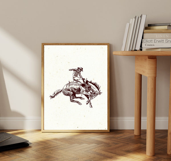 Vintage Cowboy Wall Art, Bucking Bronco Print, Western Art, Eclectic, Vintage Poster, Boho Southwestern Aesthetic, Rodeo Bedroom Wall Decor