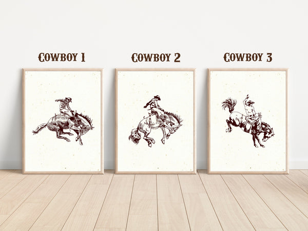 Vintage Cowboy Wall Art, Bucking Bronco Print, Western Art, Eclectic, Vintage Poster, Boho Southwestern Aesthetic, Rodeo Bedroom Wall Decor