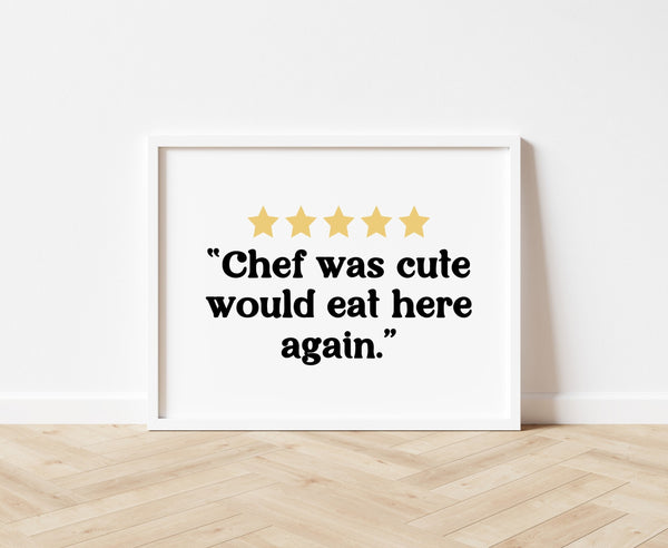 Kitchen Rating Sign, 5 Star Chef was cute, Would Eat Here Again, Aesthetic Kitchen Decor, Retro Wall Art, Funny Kitchen Print, Download