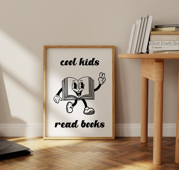 Cool Kids Read Books, Retro Playroom Wall Art, Reading Character Print, Trendy Art, Book Lover Gift, Library Classroom Homeschool Wall Decor