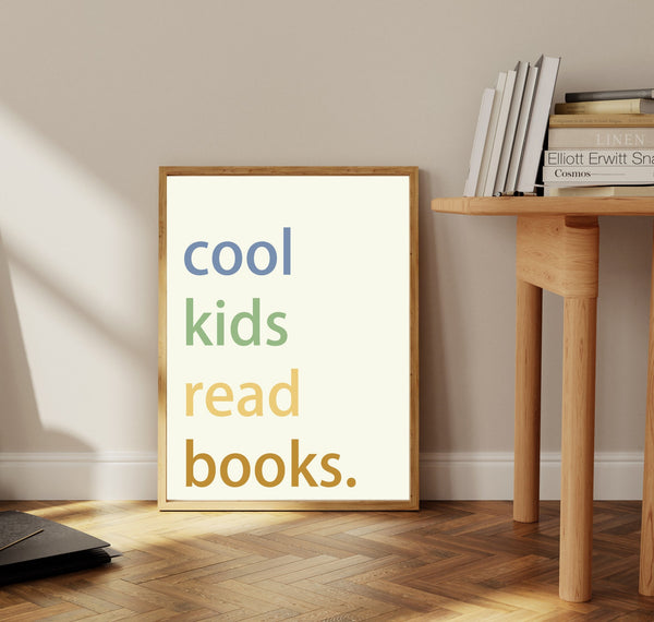 Cool Kids Read Books, Minimalist Wall Art, Reading Print, Book Lover Gift, Library Classroom Homeschool Wall Decor, Kids Reading Corner