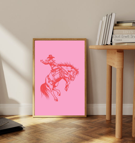 Bucking Cowboy Print, Pink Cowboy Wall Art, Trendy Western Aesthetic, Southern Poster, Modern Farmhouse Sign, Boys Room, Cowgirl Art