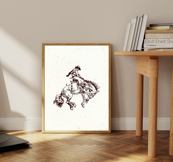 DIGITAL DOWNLOAD Vintage Cowboy Wall Art, Bucking Bronco Print, Western Art, Eclectic, Vintage Poster, Boho Southwestern Aesthetic, Rodeo