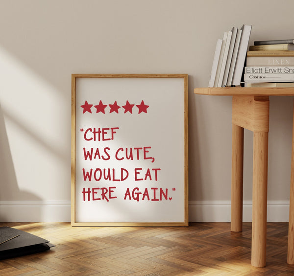 Five Star Chef was cute kitchen sign, Retro Decor, Aesthetic Print, Trendy Wall Art, Preppy Art, Vintage Poster, Fun Kitchen Wall Decor