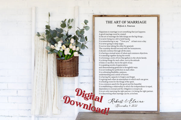 DIGITAL DOWNLOAD The Art of Marriage Poem Sign Wilferd A. Peterson, Marriage Quotes, Personalized Wedding Gift for Couple, Anniversary Gift