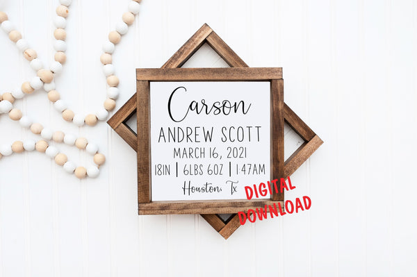 DIGITAL DOWNLOAD Baby Birth Stat Framed Sign, Birth Announcement, Personalized Baby Girl Baby Boy Nursery, New Mom Gift, Personalized Print