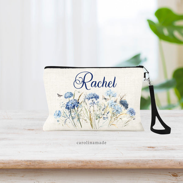 Personalized Wildflower Cosmetic Bag, Wildflower Makeup Bag, Wildflower Makeup Organizer, Toiletry Bag, Zipper Pouch, Floral Bag, Floral Bag