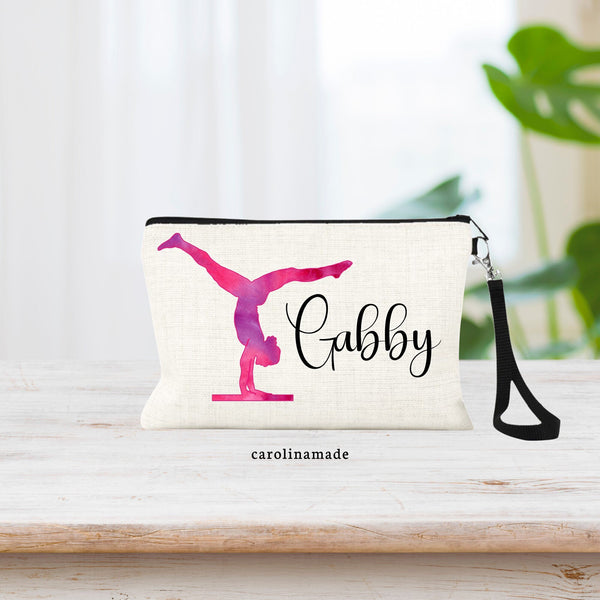 Personalized Gymnastics Bag, Gymnast Cosmetic Bag, Gymnastics Accessory Pouch, Gift for Gymnastics Team, Gift for Her, Gymnast Name Bag