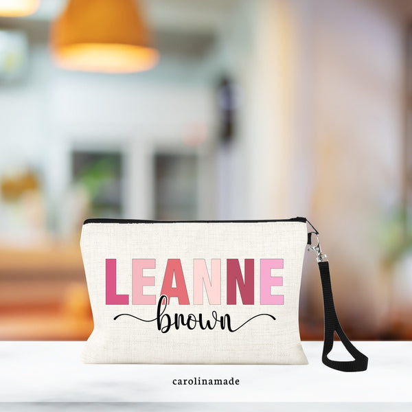 Personalized Name Makeup Bag, Cosmetic Pouch, Bridesmaids Gifts, Monogram Wristlet Bag, Gift for Teen Girls, Colorful Make Up Zipper Pouch