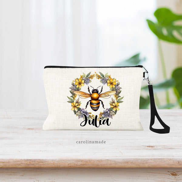 Honey Bee Makeup Bag, Personalized Bee Cosmetic Bag, Beekeeper Gift, Queen Bee Zipper Pouch, Save the Bees, Bee Bag, Gift for Her, Bee Gift