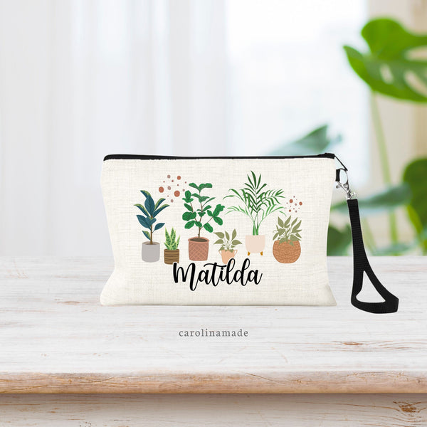 Personalized Plant Bag, Potted House Plants Wristlet for Plant Lovers, Plant Makeup Bag, Gift for Plant Lover, Gardener Gift, Plant Mom Bag