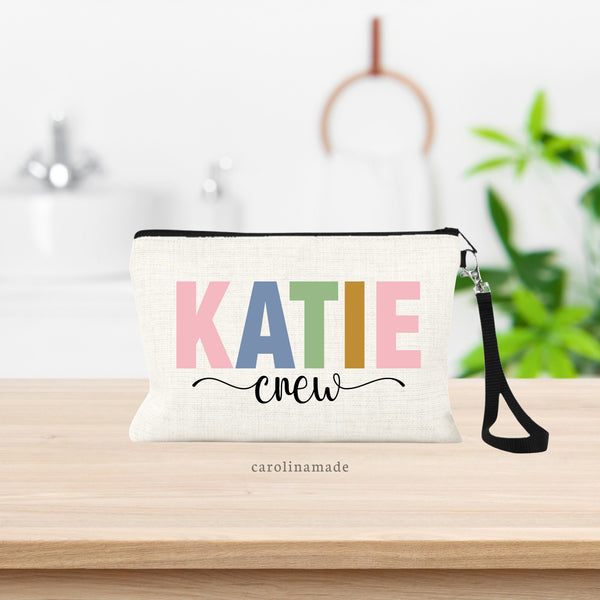 Personalized Cosmetic Bag, Name Makeup Pouch, Bridesmaids Gifts, Monogram Wristlet Bag, Gift for Teen, Gift for Women, Make Up Zipper Bag