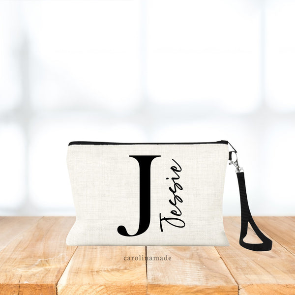 Personalized Initial Name Makeup Bag, Cosmetic Bag, Bridesmaids Gifts, Gift for Bridal party, Monogrammed Money Wristlet Purse, Gift for Her