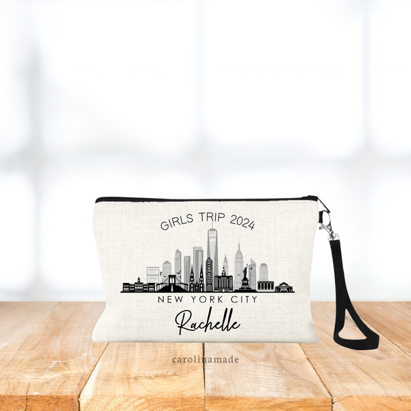 Personalized Girls New York Trip, New York Weekend Gifts, Personalized Girls Trip Bag, Girls Beach Trip Makeup Bag, Zippered Money Wristlet