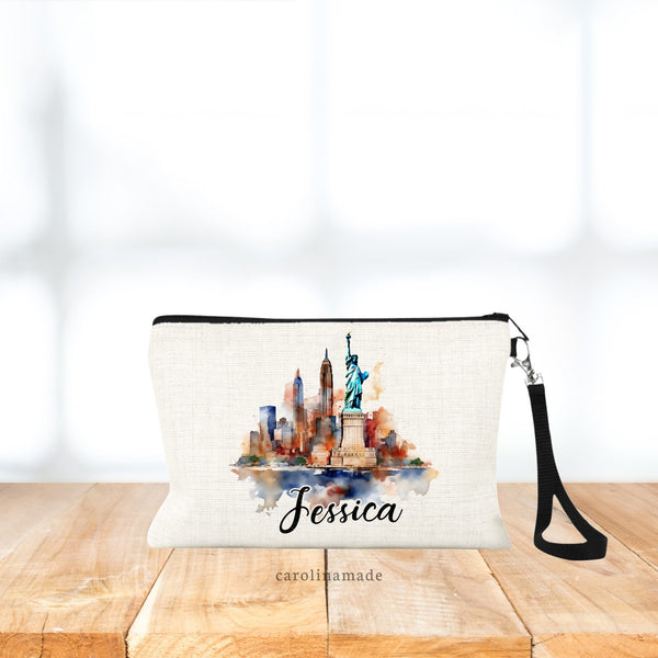 Personalized Girls New York Trip Bag, New York City Vacation, NYC Girls Trip, Girls Weekend, Travel Makeup Bag, Zippered Money Wristlet