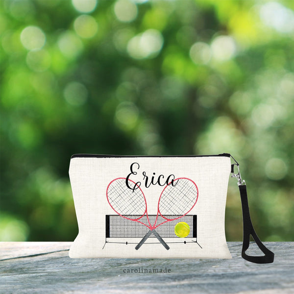 Tennis Wristlet, Personalized Tennis Cosmetic Bag, Gift for Tennis Players, Tennis Team Gifts, Tennis Name Zipper Pouch, Tennis Wristlet Bag