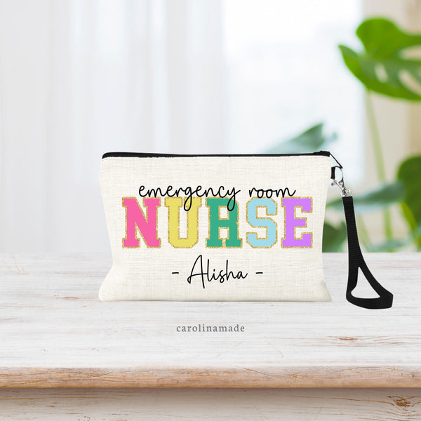 Personalized Faux Patch Nurse Bag, Custom Department Name Wristlet, Cosmetic Bag, Nurse Accessory, Nurse Appreciation Week, Nurse Gifts