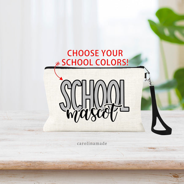 Custom school mascot accessory bag. Personalized with your school colors to show your school spirit!