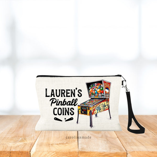 Personalized Pinball Coins Bag, Pinball Arcade Money Holder, Custom Pinball Arcade Name Wristlet, Pinball Team Gifts, Pinball Player Bag