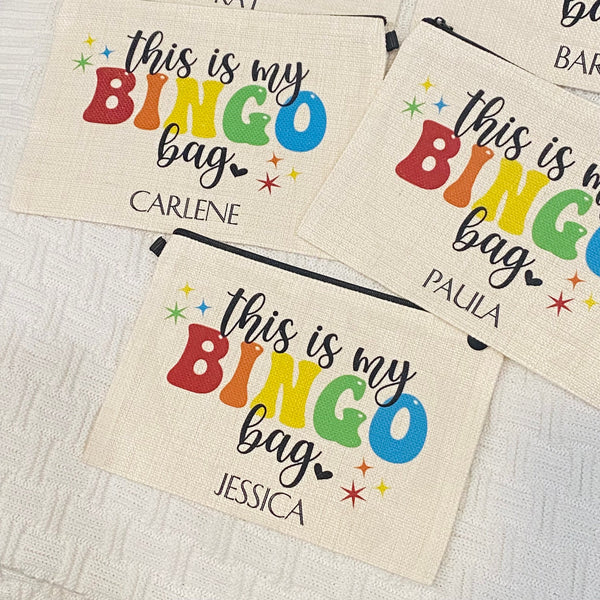 Personalized Bingo Bag, This is my Bingo Bag, Personalized Gift for Bingo Lover, Linen Wristlet, Gift for Bingo Player, Bingo Accessories