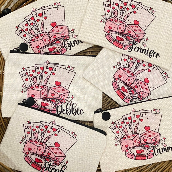 Personalized Casino Bag, Queen of Hearts, Casino Cash, Personalized Retro Vegas Trip Bag, Las Vegas Casino Accessories, Girls Galentine Trip
