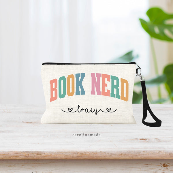 Book Nerd Personalized Bag with Book Nerd in Colorful varsity type font across it.