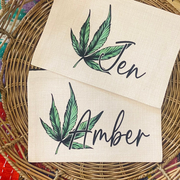 Personalized Name Weed Bag, Blunt Bag, Funny Make Up Bag, Zippered Pouch Stash Bag, Weed Friend Gift, Best Friend Gift, Weed Accessories
