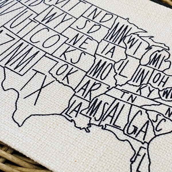 USA Travel Map Bag, United States Travel Adventure Wristlet, Personalized Travel Lover Gift, Wanderlust Gift, Custom 50 States Color Bag