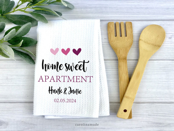Home Sweet Apartment Personalized Kitchen Towel, New Apartment Gift, Custom Couple Name Towel, Housewarming Gift, Personalized Dish Towel