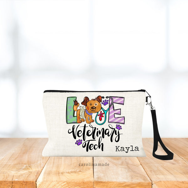 Veterinary Tech Cat Bag, Personalized Vet Tech Makeup Bag Wristlet, Cosmetic Bag, Veterinary Accessory, Vet Appreciation Week, Vet Gifts