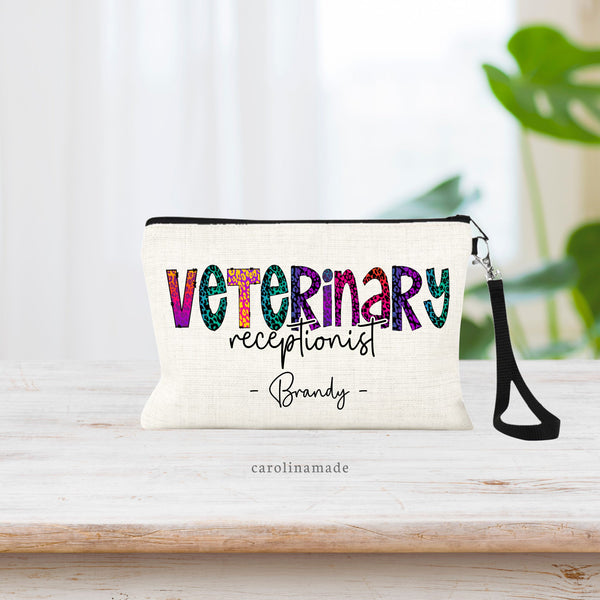 Custom Veterinary Bag, Personalized Vet Tech, Vet Assistant, Vet Receptionist, Makeup Bag Wristlet, Veterinary Accessory, Vet Appreciation