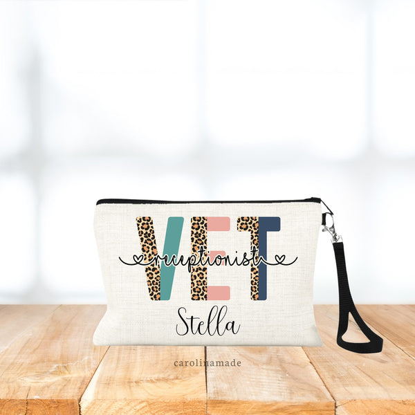 Custom Vet Bag, Personalized Vet Tech, Vet Assistant, Vet Receptionist, Makeup Bag Wristlet, Veterinary Accessory, Vet Office Appreciation