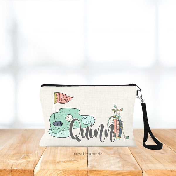 Whimsical golf bag for women with design of grass, 18 hole flag, golf bag. Personalized with your name.