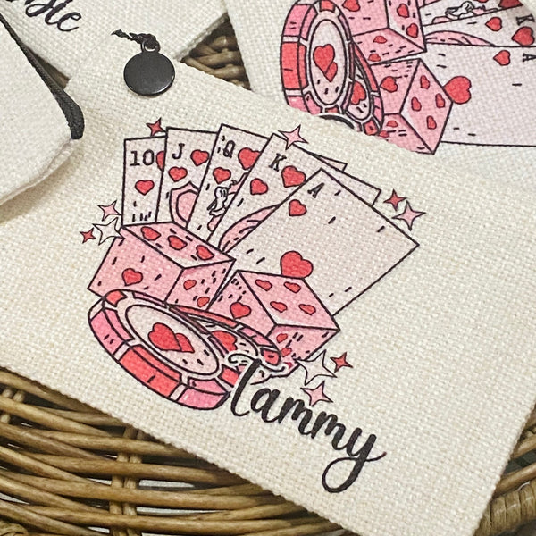 Personalized Casino Bag, Queen of Hearts, Casino Cash, Personalized Retro Vegas Trip Bag, Las Vegas Casino Accessories, Girls Galentine Trip