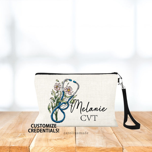 Personalized Floral Stethoscope with Credentials, Nurse Doctor Wristlet, Medical Professional Accessory, Appreciation Gift, Nurse Gift Ideas