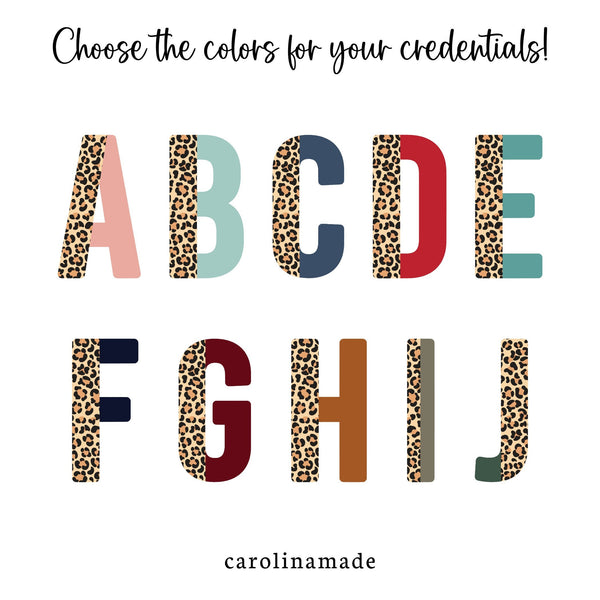 Personalized Nurse Credentials, Leopard Monogram, Custom Credentials Gift, Appreciation Gift, Personalized Medical Graduation Gift Ideas