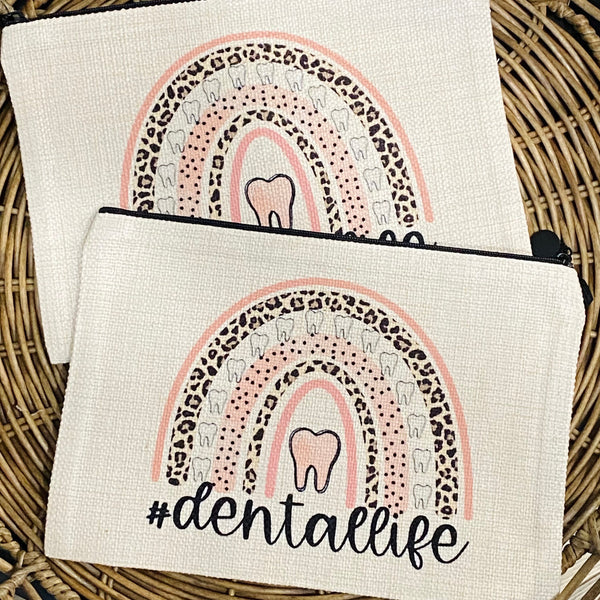 Dental Life Personalized Makeup Bag Wristlet, Dental Gift, Cosmetic Bag, Dental Assistant, Dentist Office Appreciation, Dental Hygienist