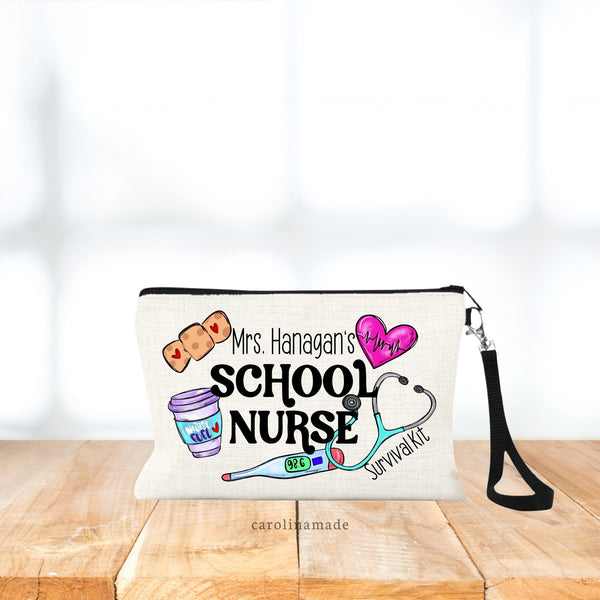 School Nurse Gift, School Nurse Survival Kit, Teacher Appreciation, , Nurse Makeup Bag, Personalized Pencil Pouch, Gift for School Nurse