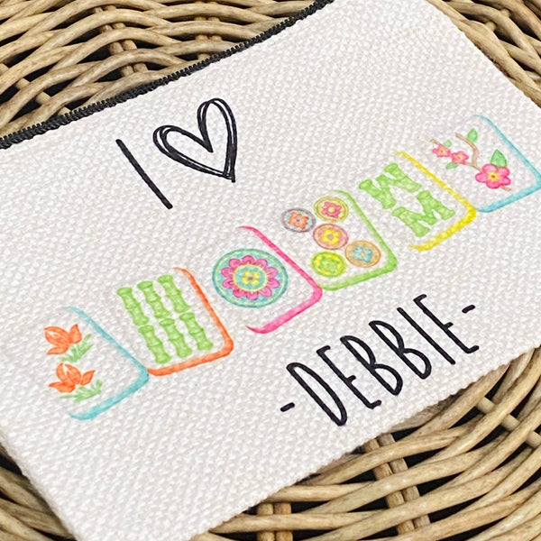 Personalized Mahjong Bag, Mah Jongg Bag, Personalized Gift for Mahjong Player, Zipper Pouch for Mahjong, Mahjong Game Bag, Mahjong Pouch